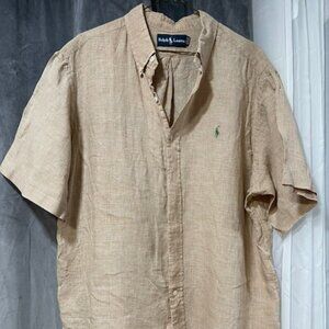 Ralph Lauren -Linen- Tan and white Checkered Shirt, size XL. Great condition.
